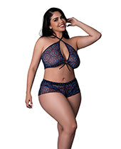 Hazy Dayz Butterfly Blacklight Reflective Halter Top &amp; Short 2 pc Set - Black Multi QN