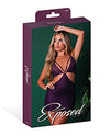Leather &amp; Lace Stretch Mesh and Lace Chemise w/Thong 2 pc Set - Plum L/XL