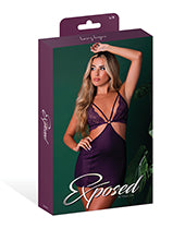 Leather &amp; Lace Stretch Mesh and Lace Chemise w/Thong 2 pc Set - Plum L/XL