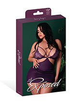 Leather &amp; Lace Stretch Mesh and Lace Chemise w/Thong 2 pc Set - Plum 2X