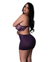 Leather &amp; Lace Stretch Mesh and Lace Chemise w/Thong 2 pc Set - Plum 2X