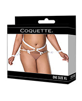 Satin Ribbon w/Elastic Harness &amp; Cuffs Set - White/Gold QN