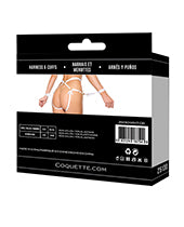 Satin Ribbon w/Elastic Harness &amp; Cuffs Set - White/Gold O/S