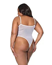 Floral Scallop Stretch Lace &amp; Mesh Teddy - White 1X/2X