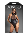 Domina Sheer Mesh Halter Teddy w/Wet Look Cinch Waist &amp; Zipper Crotch - Black M/L