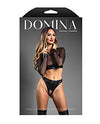 Domina Sheer Mesh &amp; Vegan Leather 2 pc Set w/Crotchless Thong &amp; Gold Restraint Clasps - Black L/XL