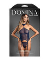 Domina Sheer Mesh Gartered Bustier w/Detachable Choker &amp; G-String 2 pc Set - Navy S/M