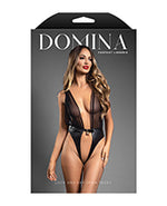 Domina Plunge Front Sheer Mesh &amp; Vegan Leather Teddy w/Lock &amp; Key - Black M/L