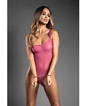 Domina One-Shoulder Sheer Mesh Teddy w/Rope Cuffs - Pink M/L