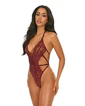 Lina Lace Halter Teddy - Zinfandel L/XL
