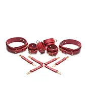 Master Series Crimson Captive Thigh, Wrist, Ankle Hog Tie Restraints - Red