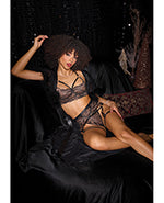 Lace Underwire Bralette w/Thong &amp; Garter - Black/Rose Gold LG