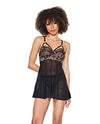 Lace and Mesh Underwire Babydoll w/Thong - Black/Rose Gold LG