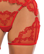 Baroque Heart Embroidered Lace 3 pc Chaps Set - Red LG