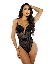 Belle Noir Chantilly Lace and Satin Teddy - Black SM