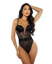 Belle Noir Chantilly Lace and Satin Teddy - Black MD