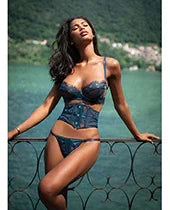 Eden Scalloped Eyelash Lace &amp; Wet Look Waspie 3 pc Set - Teal SM