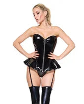 Darque PVC Peplum Corset w/Adjustable Removable Straps &amp; Garters - Black SM