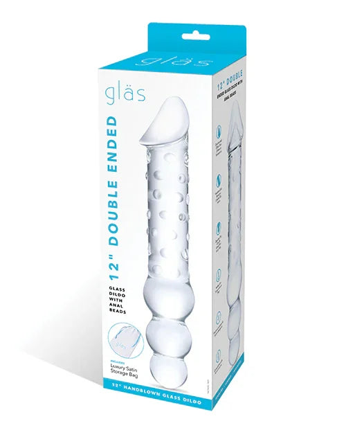 Glas 12; Double Ended Glass Dildo w/Anal Beads - Clear