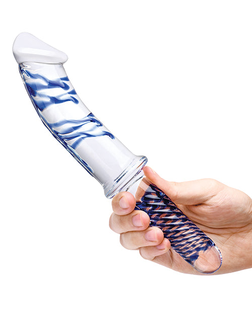 Glas 11; Realistic Double Ended Glass Dildo w/Handle - Blue