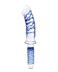 Glas 11; Realistic Double Ended Glass Dildo w/Handle - Blue