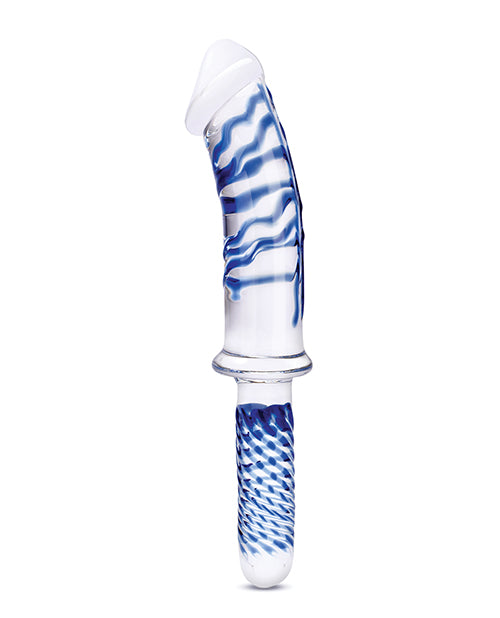 Glas 11; Realistic Double Ended Glass Dildo w/Handle - Blue