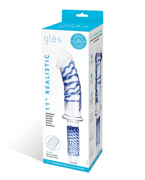 Glas 11; Realistic Double Ended Glass Dildo w/Handle - Blue