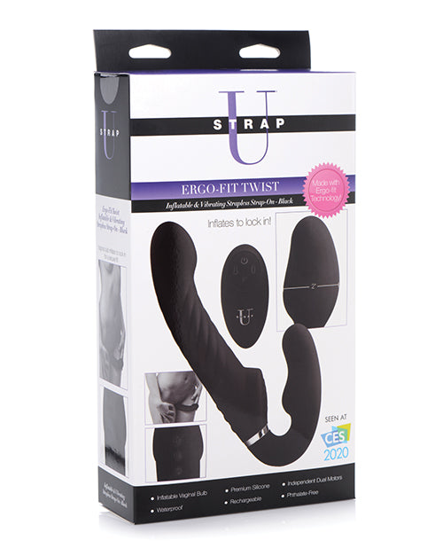 Strap U 10x Swirl Ergo-Fit Inflatable & Vibrating Strapless Strap On - Black