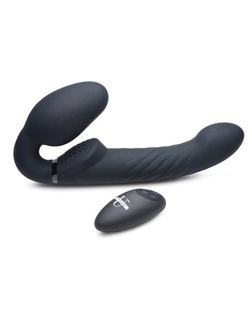 Strap U 10x Swirl Ergo-Fit Inflatable & Vibrating Strapless Strap On - Black