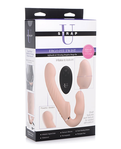 Strap U 10x Swirl Ergo-Fit Inflatable & Vibrating Strapless Strap On - Ivory